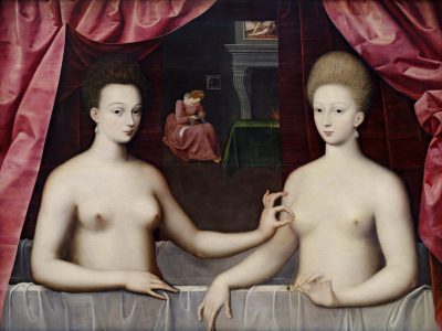 028.Ecole de Fontainebleau, Gabrielle d’Estrées et une de ses soeurs, vers 1594, musée du Louvre